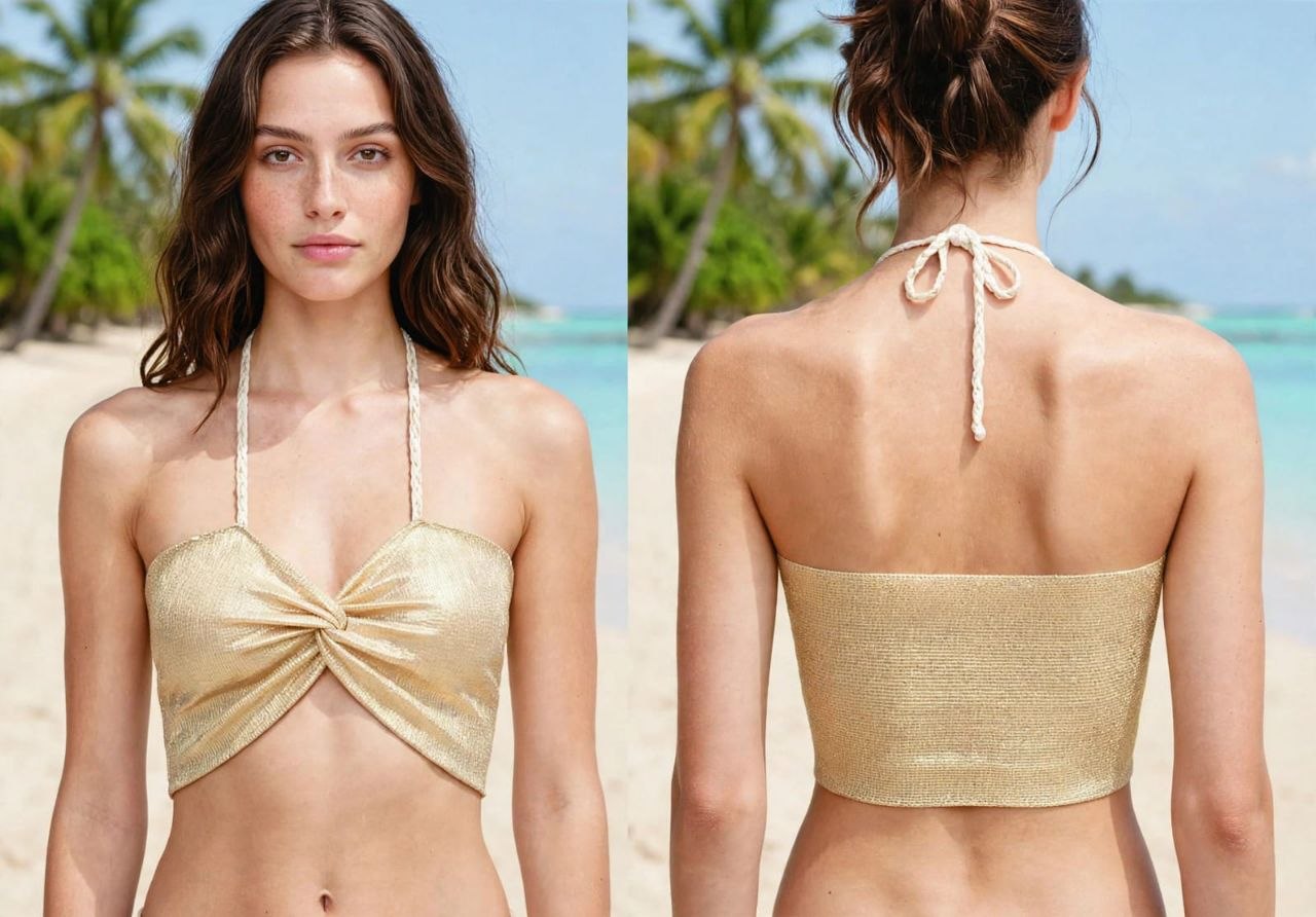 Top Cropped drapeado com foil